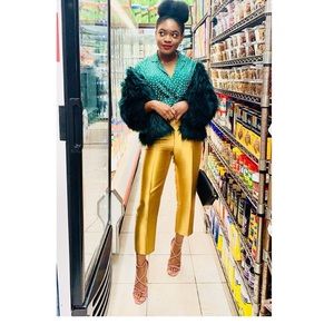 Gold silk cigarette pants size 6